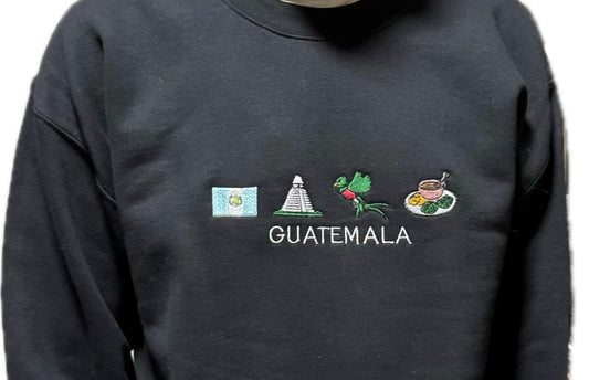 Guatemala Embroidery Sweatshirt, Cozy, Black Stitch Crewneck