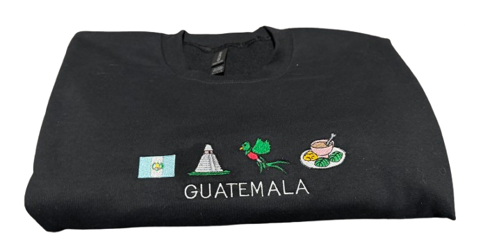 Guatemala Embroidery Sweatshirt, Cozy, Black Stitch Crewneck